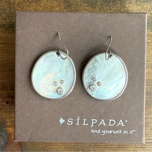 Silpada .925 Stirling Silver and Mother of Pearl Earrings with CZ Accents - Picture 1 of 4
